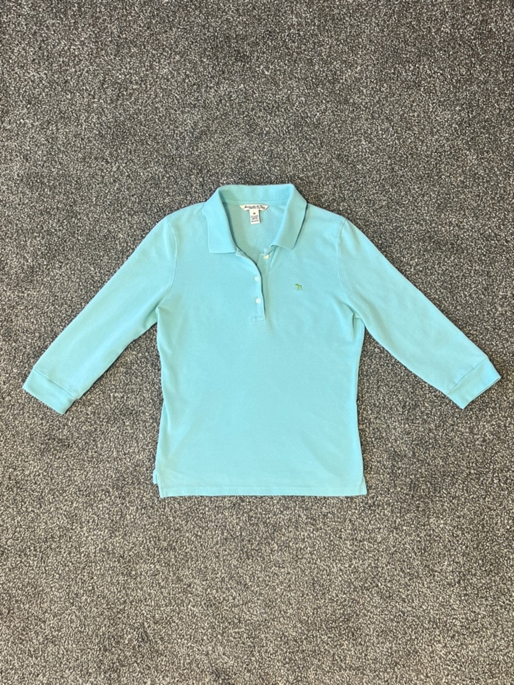 Vintage Abercrombie & Fitch Women's Light Aqua 3/4 Sleeve Polo Shirt Size M - Picture 2 of 7